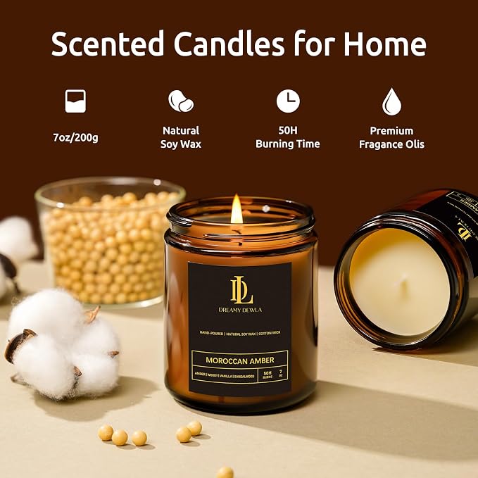 Scented Candles for Men, Moroccan Amber Candle for Home, Soy Wax Candles Gift for Birthday Father's Day Thanksgiving Day Anniversary