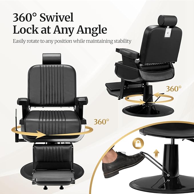 Winado Heavy Duty Vintage Barber Chair, Hydraulic Reclining Salon Chairs for Hair Stylist with Footrest & Headrest, 360° Swivel All Purpose Chair Salon Beauty Spa Shampoo Equipment, Black