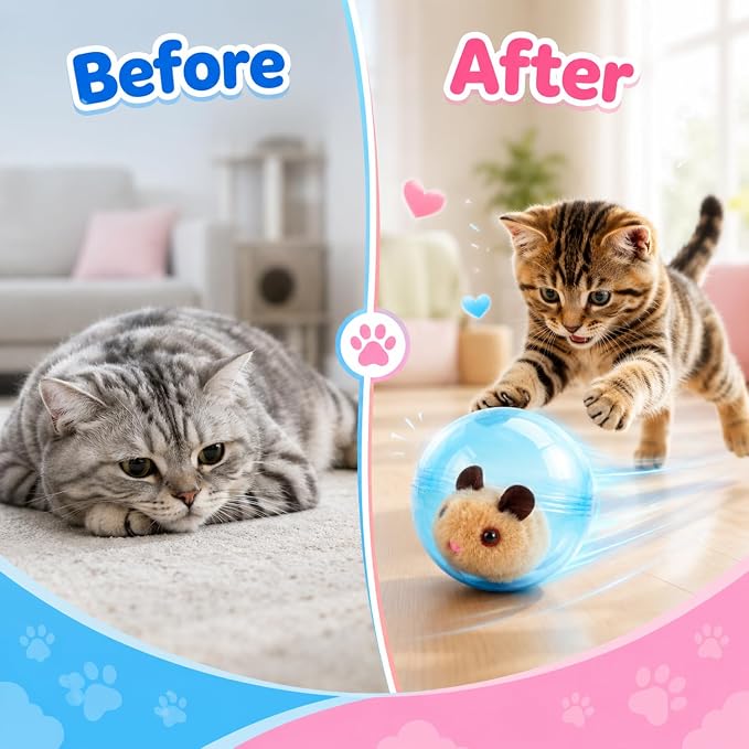 360° Self-Rolling Interactive Cat Toy Ball (Brown, Mouse)