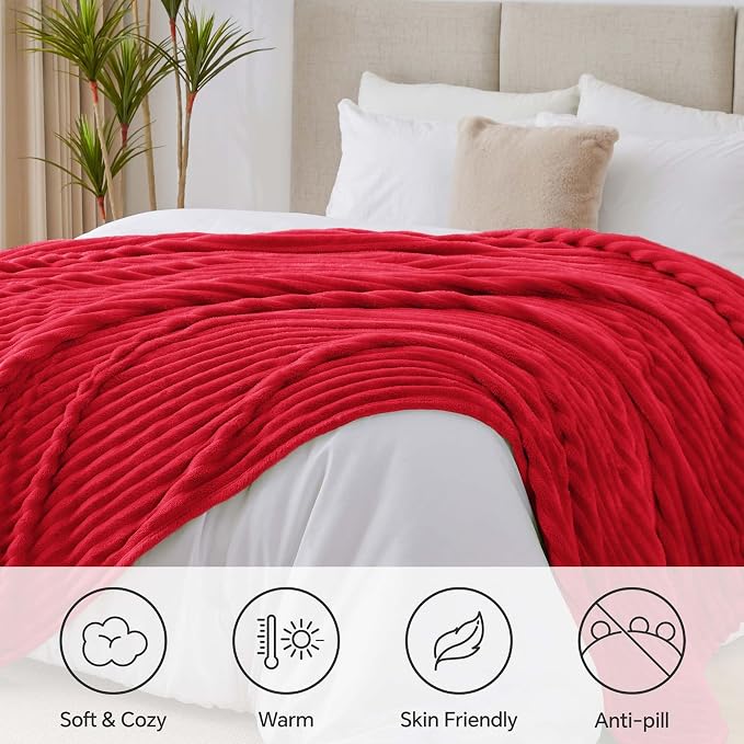 BEDELITE Ribbed King Size Blanket for Bed, Red, 108"x90" | Ultra-Soft Plush Fleece, Warm Yet Lightweight, Ribbed Texture, Home Decor, Machine Washable, Giftable, All-Season Use