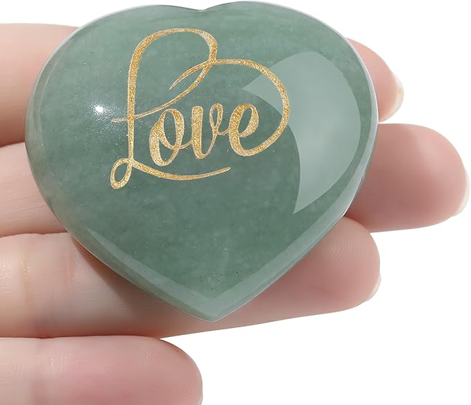 ZHIYUXI 45mm Green Aventurine Engraved Heart Stone St Patricks Day Decorations Healing Crystals Gem Stones Heart Shaped Rocks Polished Green Stones Meditation Healing Gifts for Women Reiki