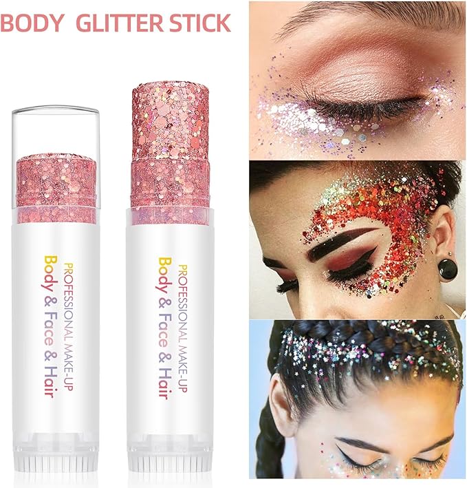Gold Body Glitter Stick, Holographic Sparkling Sequins Neon Outfit Party Super Sparkly Face Paint Rave Festival Accessories Glitter Gel Makeup