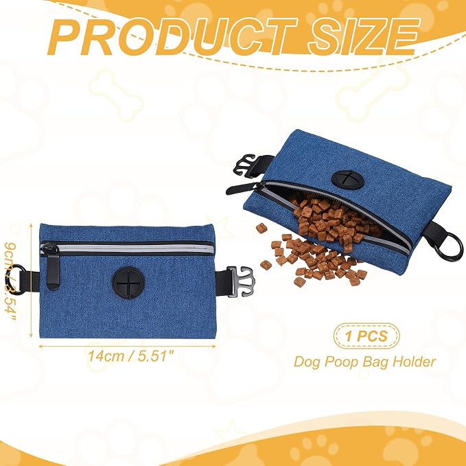 Dog Poop Bag Holder, Pet Waste Bag Dispenser Dog Treat Pouch with Zipper Oxford Cloth Portable Reusable Easy Cleanup(1Pcs, Navy Blue), Intended for Outdoor/Travel/Walking