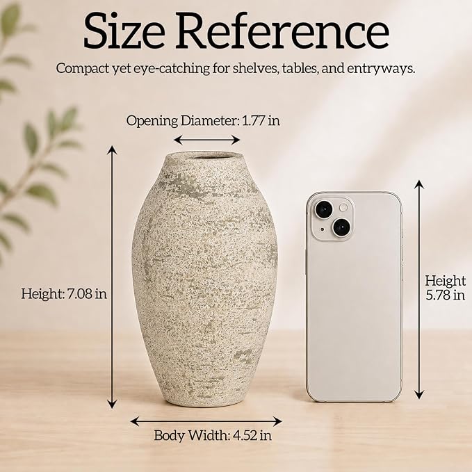 Cream Ceramic Flower Vase Speckled Bubble Glaze Home Decor | 7.08 Inch Rustic Table Vase, Decorative Ornament for Living Room,Office,Wedding,Birthday