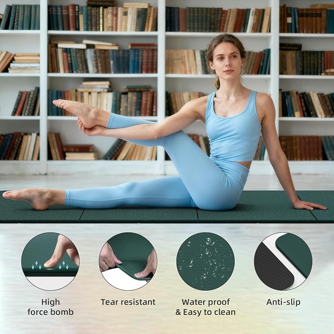 Foldable TPE Yoga Mat Thick 10mm,75" x40"Extra Large Exercise Mats | Stretch Mat Non-slip Fitness Folding Mat Easy to Carry,Wide Gym Mats for Women Men Suitable for Home Workout Travel Pilates