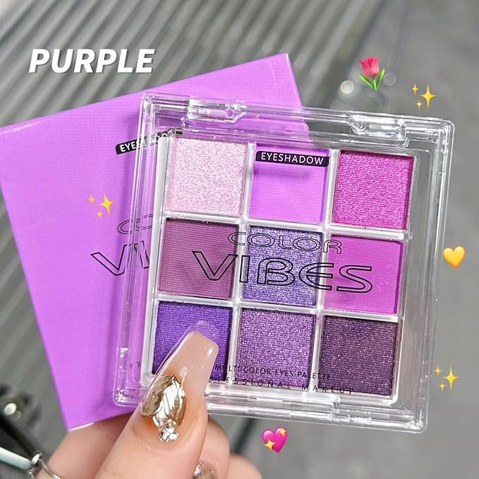 URQT Purple Amethyst Crush Eyeshadow Palette – 9 Pigmented Violet & Berry Shades with Matte, Glitter & Shimmer Finishes, Blendable Long-Wear Eye Makeup for Party Looks