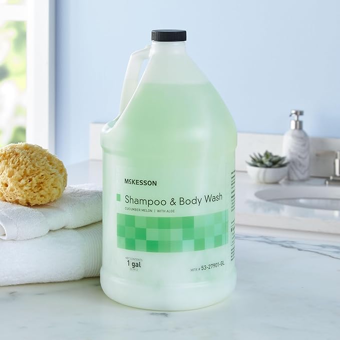 McKesson Body Wash and Shampoo - 1  Gallon Bulk Refill Full Body Wash with Aloe, Cucumber Melon Scent - Sensitive Skin & Hair 2‑in‑1