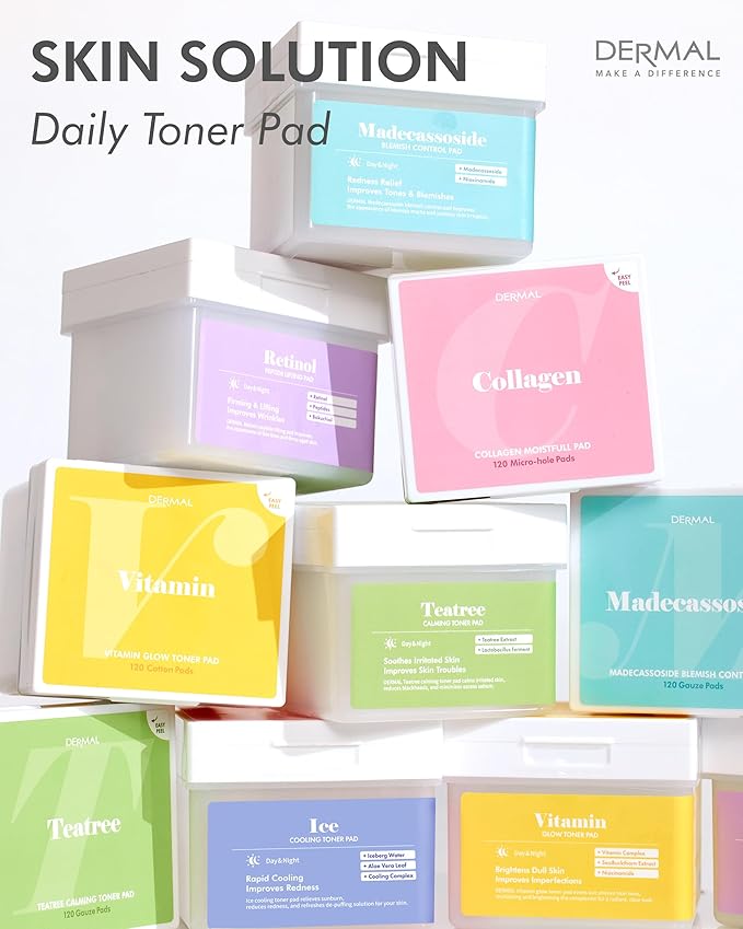 DERMAL Ice Cooling Toner Pad - Korean Soothing & Hydrating Toner Pads with Aloe Vera - After Suncare, Sunburn Relief, Redness Relief - Vegan Square, High Capacity, 120 Pads