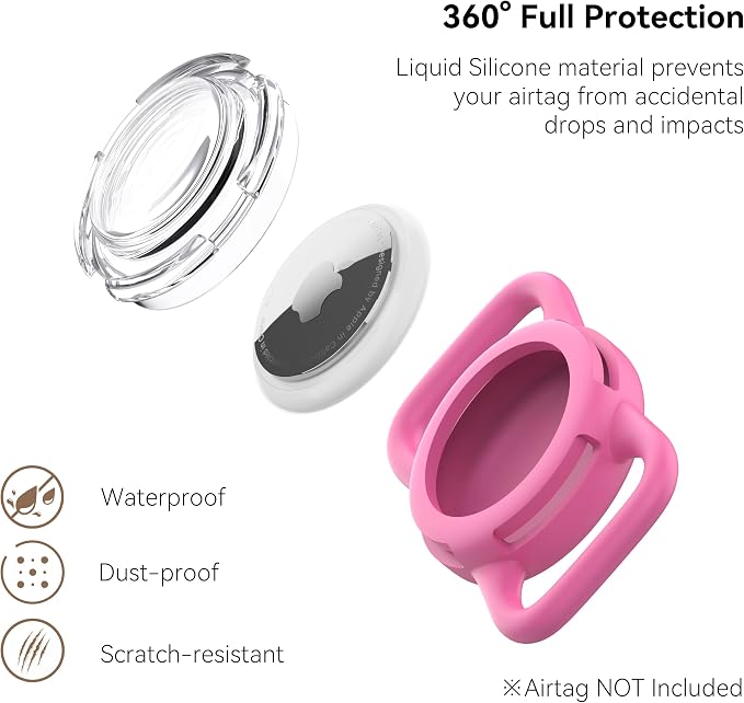 Waterproof AirTag Holder for Dog Collar, Soft Slide-On Dog AirTag Holder | Full-Body Protection, No-Dangle Fit, Ultra-Durable, Lightweight, Tool-Free Installation, Clear Cover, Fits Dog & Cat Collars