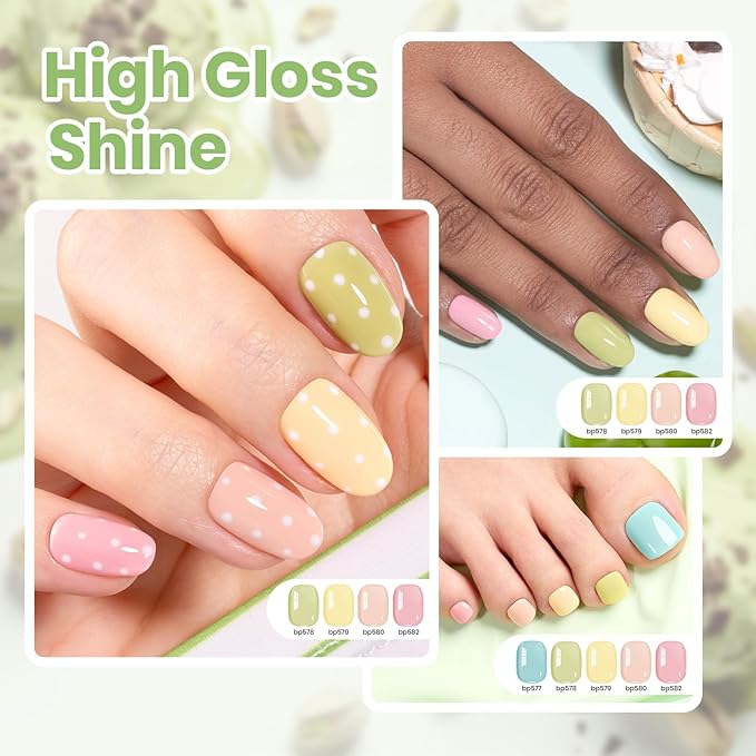 Beetles Pastel Nail Polish Set - Pistachio Whispers, 6 Colors Spring Nail Polish Quick Dry Set, Spring Nails Art, Long Lasting Manicure Salon DIY Home Easter Nails Gift for Her