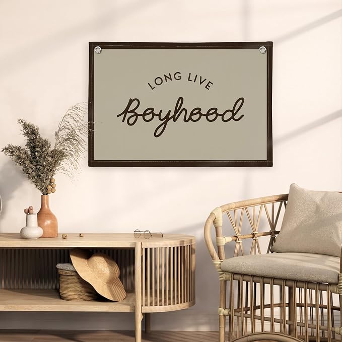 Vintage Boys Room Decor Long Live Boyhood Linen Banner,Nursery Playroom Wall Decor Hanging Flag Banner, Kids Bedroom Living Room Dorm Toddler Decorations Trendy Room 30x20 boyroom