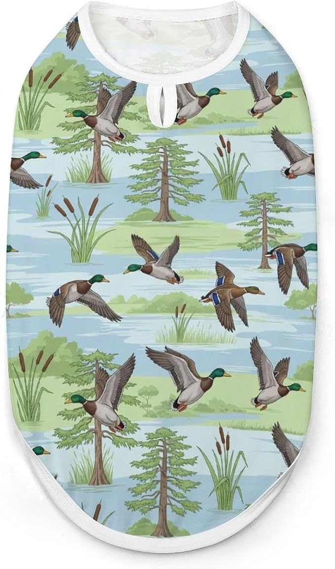 Cute Cat Shirt Soft Breathable Clothes Dog Tank Tops for Small Large Pet Blue Mallard Duck Hunting Theme