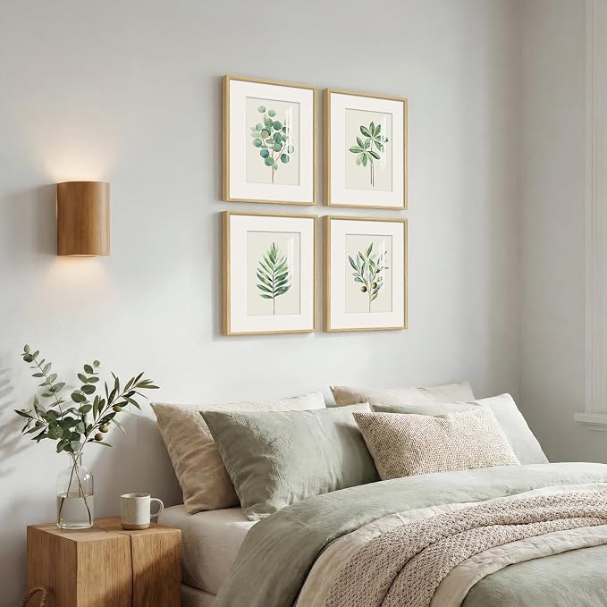 Framed Minimalist Sage Green Botanical Bedroom Wall art, 4 Piece 12x16 In | Green leaf plant pictures, Boho modern farmhouse wall decor, Plexiglass with mat prints, Living room bathroom hallway decor
