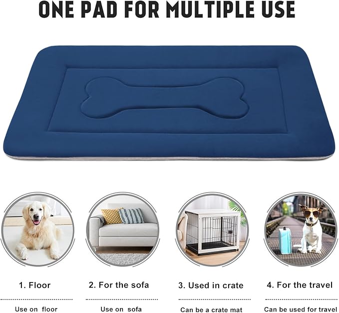 Dog Bed Soft Dog Crate Pad Mat for Medium/Large Dogs 36 in Non-Slip Bottom Washable Dog Sleeping Mattress Pet Beds Cat Beds Kennel Pads, Dark Blue