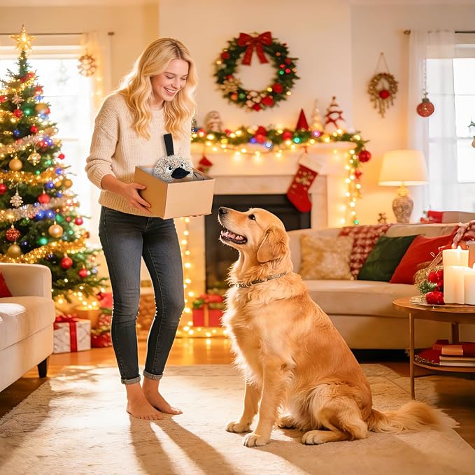 Interactive Dog Toy Automatic Bouncing Ball with Real Barks 2 Jumping Modes USB Type-C Rechargeable Motorized Plush Core for Small Medium Dogs Indoor Outdoor Exercise Gift