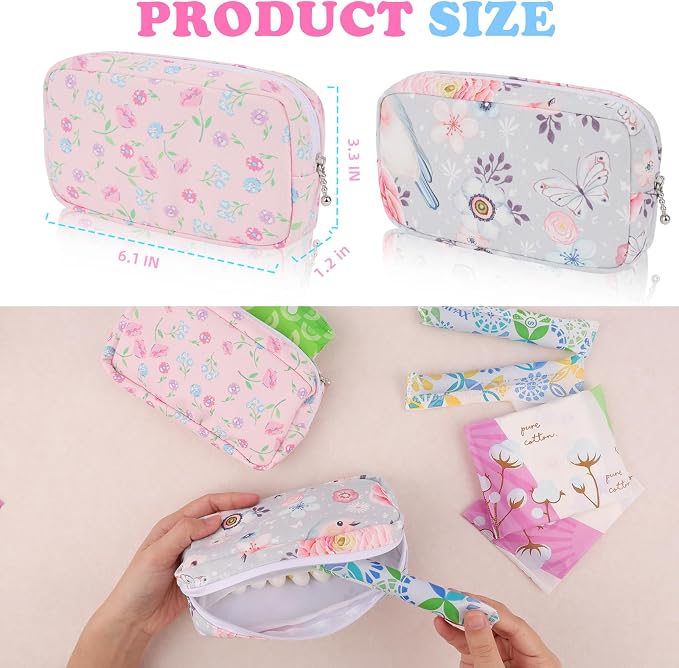 Period Bag for Teen Girls, Lightweight Sanitary Napkin Storage Bag Tampon Holder for Purse Menstrual Pad Pouches First Period Gift (Flowers)