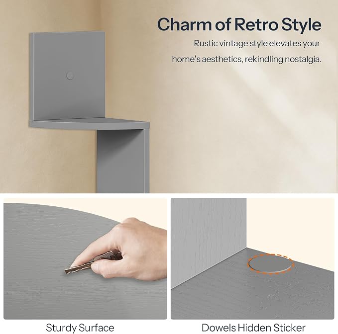 HOOBRO Corner Shelf Wall-Mounted, Set of 2 Floating Corner Shelves for Wall, 4-Tier Bookshelves for Wall Decor in Living Room, Bedroom, Home Office, Dove Gray GY25BJP201