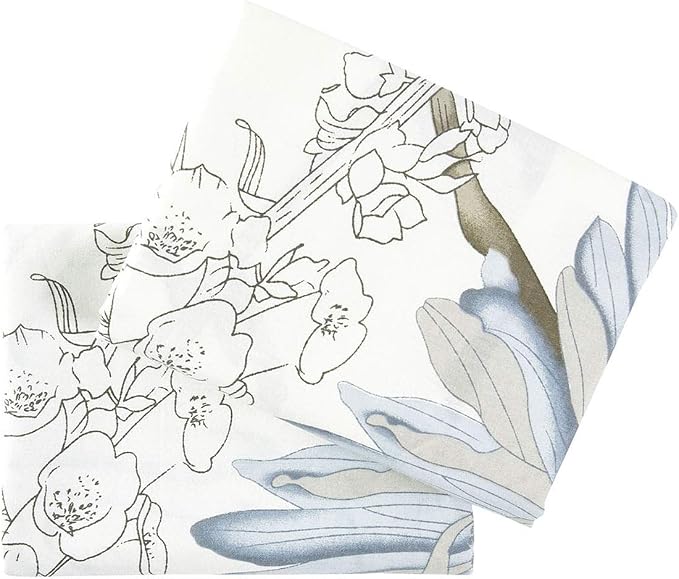 Wake In Cloud - Floral Pillow Cases, 100% Cotton Fabric, Vintage Flower Shabby Chic Farmhouse Botanical, Set of 2 Pillowcases Pillow Shams Covers, Gray Beige, King Size 20x36 Inches