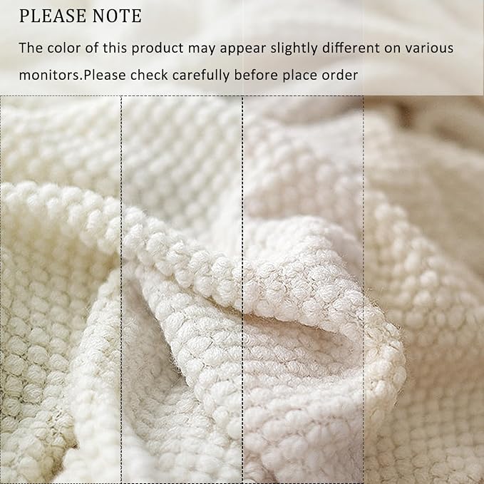 LOMAO Knitted Throw Blanket with Tassels Bubble Textured Lightweight Throws for Couch Cover Home Decor (Cream, 60x80)