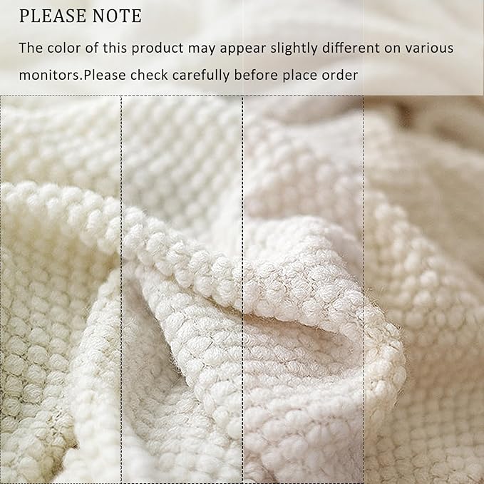 LOMAO Knitted Throw Blanket with Tassels Bubble Textured Lightweight Throws for Couch Cover Home Decor (Cream, 50x60)