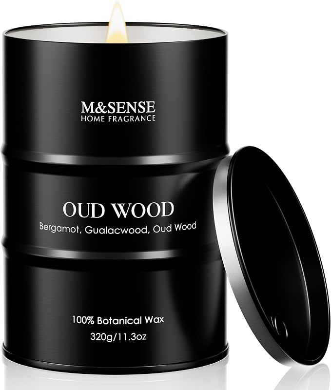 M&SENSE Oud Wood Scented Candles Christmas Decor, Natural Soy Wax Hoilday Candle, 11.3oz 70 Hours Christmas Candles, Winter Candle Gifts for Men Women,Sandwood Scented Candle for Home
