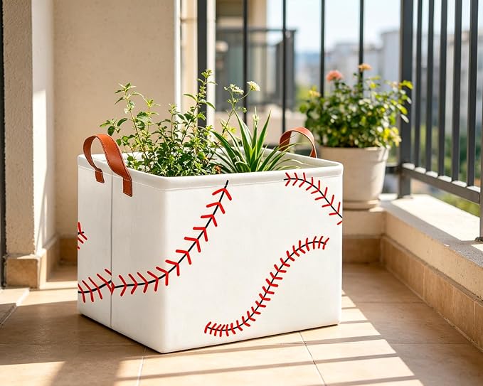 CLOCOR Rectangular Storage Basket Empty,Waterproof Storage Bin with Handles(Baseball Stitching)