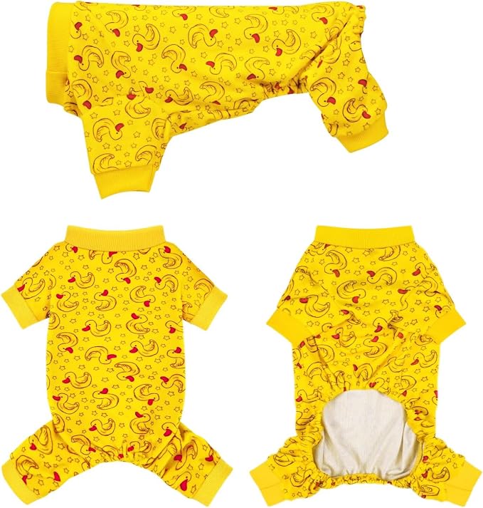 Dog Pajamas Onesie: Comfortable Four-Legged Apparel for Small, Medium, & Large Dogs, Polyester Material for Comfort, Wrinkle Resistance, Moisture Wicking, Stretchiness Rotating Duck M