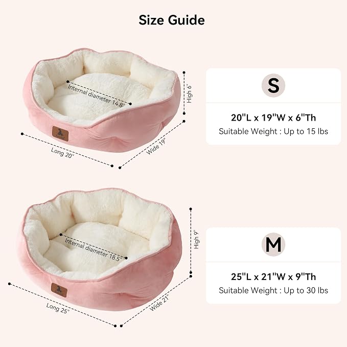 Small Dog Bed for Small Dogs, Cat Beds for Indoor Cats, Pet Bed for Puppy and Kitty, Extra Soft & Machine Washable with Anti-Slip & Water-Resistant Oxford Bottom, Pink, 20 inches
