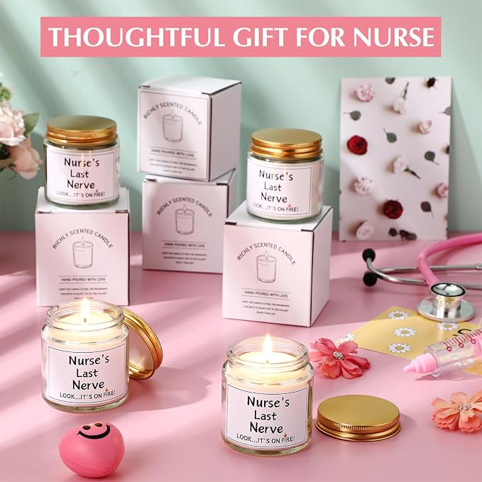 MTLEE 4 Pcs Nurses Gifts Bulk for Women, Nurse's Last Nerve Scented Candles 3.5 oz Candle CNA Gifts for Christmas Women Female Graduation Birthday Present (White)