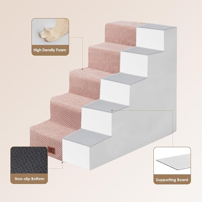 EHEYCIGA Dog Stairs for High Bed 25" H, Extra Wide Dog 5-Step, Pink | Pet Steps for Small Dogs and Cats for Bed, Non-Slip Balanced Pet Ramp Indoor