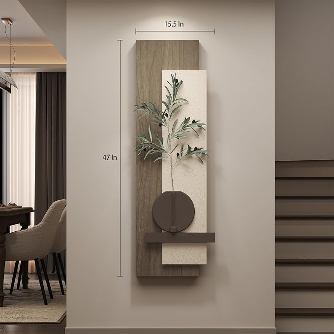 Modern Neutral 3D Textured Long Narrow Vertical Wall Art for Living Room | Long narrow wall art, Faux olive branches, Layered panels, Neutral tones wall art for living room bedroom entryway decor