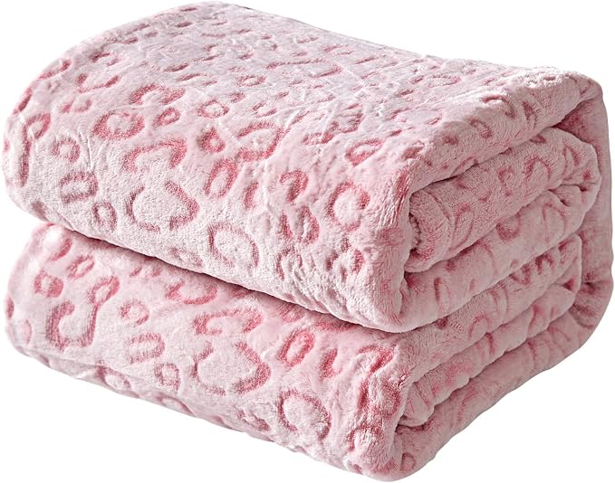 Flannel Fleece Leopard Print Throw Blanket Super Soft Lightweight Fluffy Throw for Couch, 40"X50",Pink