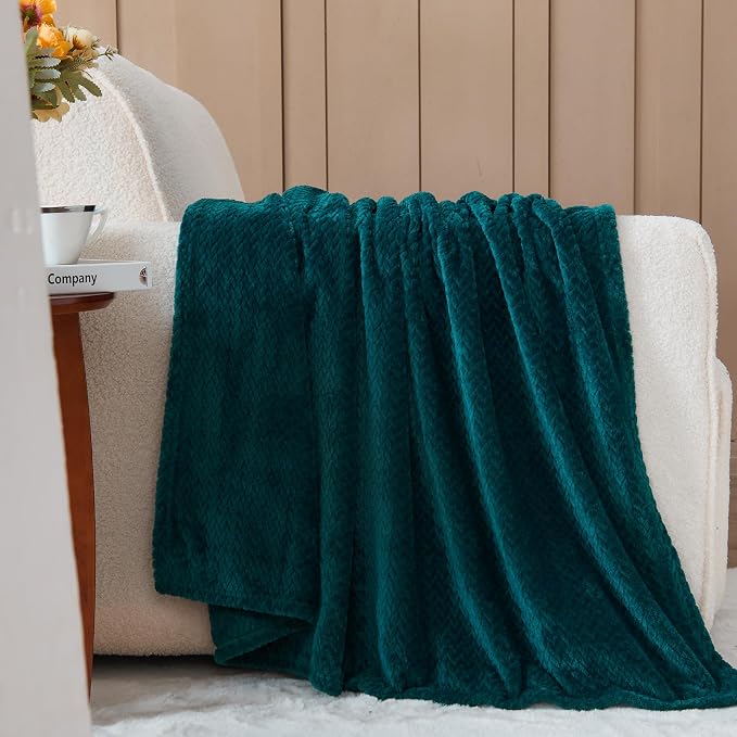 NEWCOSPLAY Fleece Leaves Pattern King Blanket, Dark Teal, 90"x110" | Super Soft Throw Blanket, Lightweight Cozy Bed Sofa Blanket, Premium Silky Flannel Fleece, Travel Blanket for All Season Use