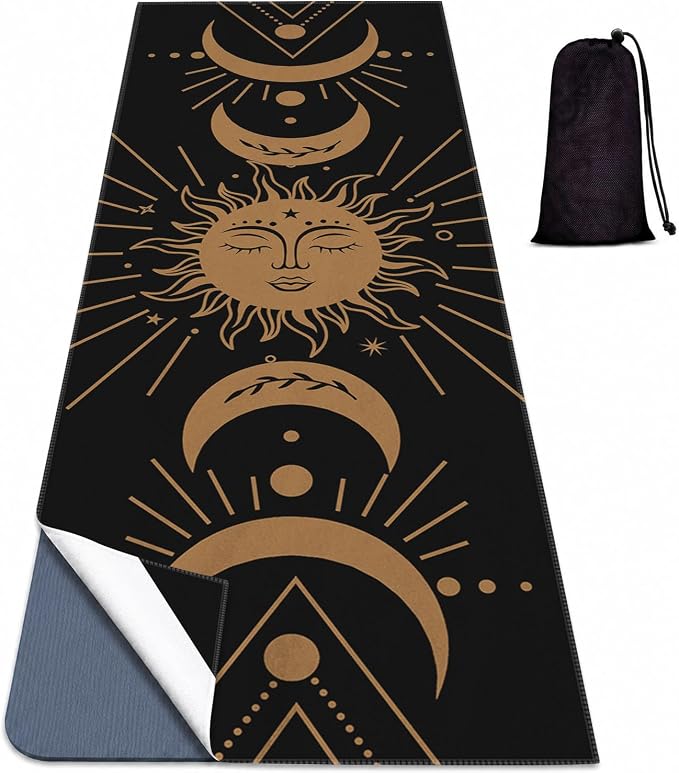 Yoga Mat Towel, Black Hot Yoga Non Slip Corner Pockets, 70 x 26 in | Soft Absorbent Microfiber With Four Corner Pockets, Fits Over Yoga Mats For Hot Yoga, Pilates, Gym, And Travel