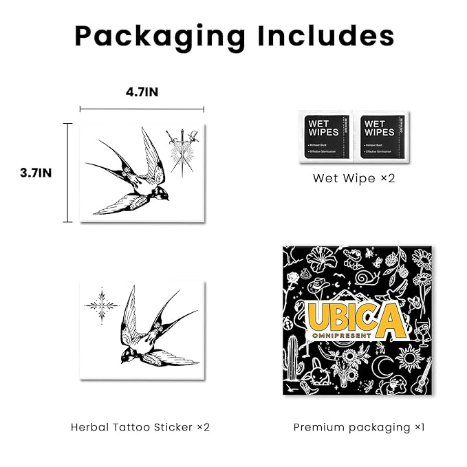 2 Sheets Long Lasting Swallow Temporary Fake Tattoos For Women Adults Arm Hand Collarbone,Semi Permanent Tattoo For Adults Girl,Realistic, Waterproof and Non-Reflective