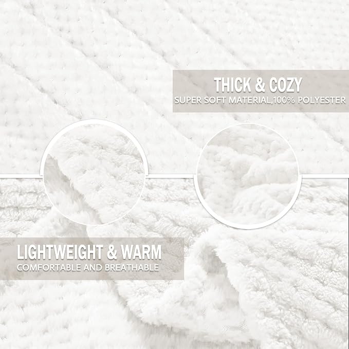 Exclusivo Mezcla Soft Waffle Fleece Bed Blanket King Size, White | Lightweight Plush Blanket for Bed, Bedroom, Cozy Flannel with Waffle Texture, Stylish Home Decor, All Season, 104x90 Inches