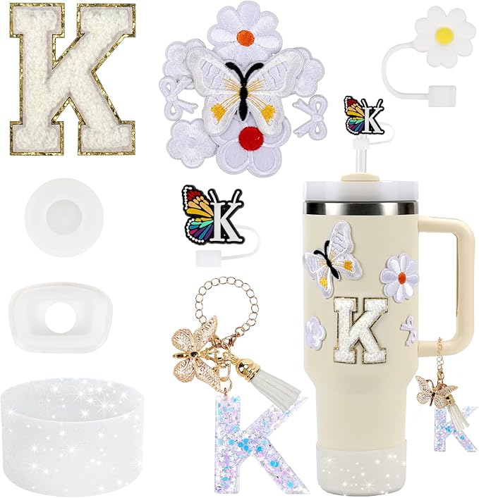 15PCS Cup Accessories Set for Stanley Cup 30oz 40oz Tumbler with Handle, Including Silicone Straw Cover and Boot, Spill Proof Stopper, Stanley Charms, Handle Charm, Initials Sticker