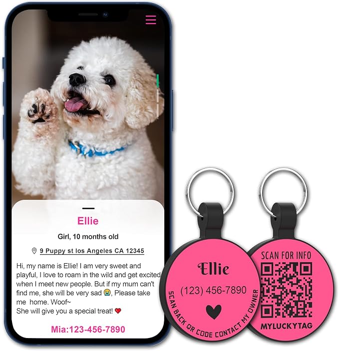 MYLUCKYTAG Silent Silicone QR Code Pet ID | Personalized Dog & Cat Collar Tag | Online Profile with Scanned Location Alert Email