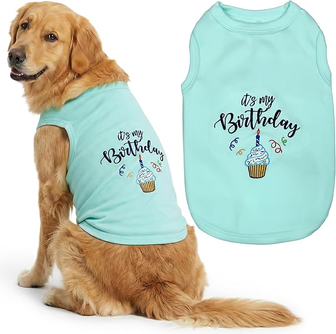 Parisian Pet Dog T-Shirt with Embroidered 'It's My Birthday' Words