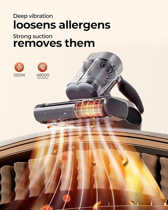 JIGOO J300 Pro Mattress Vacuum Cleaner, LED Sensor, Pet Hair, Infrared | Bed Vacuum Cleaner with 550W motor, 14Kpa suction, UV-C light and 140°F heat, U-FIR infrared, ultrasonic, fragrance