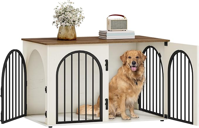 39.4" Wooden Dog Crate Furniture, Indoor Dog Kennel Dogs Cage for Small/Medium/Large Dogs, Heavy Duty Dog Crates Decorative Pet House End Side Table TV Stand, White Brown DFC84114B | Dog Kennel Furniture Wooden Dog Cage Heavy Duty Dog Crate Decorative ...