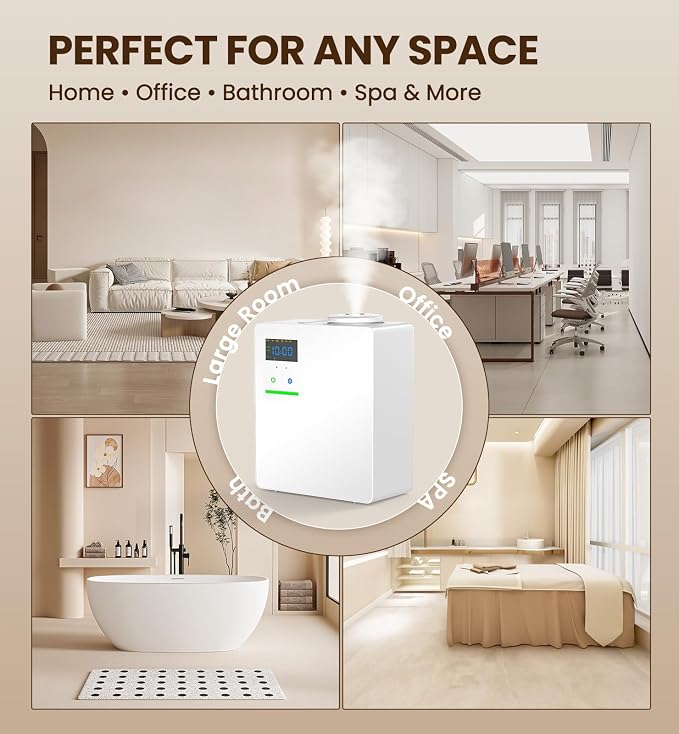 Waterless Essential Oil Diffuser with 2 x 100ML Oils, 5000 Sq.Ft Whole House Scent Machine, 200ml Cold Air Fragrance Diffuser with Bluetooth App Control for Home Hotel Office, White