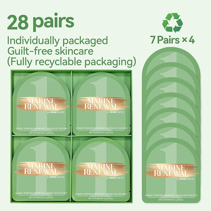 Tintark Marine Renewal 1 Hydrogel Under Eye Patches (28 Pairs), Oceanic Barrier Recovery & Deep Hydration Eye Mask with Kelp Ferment, Ectoin & Ceramides - Soothing Treatment for All Skin Types