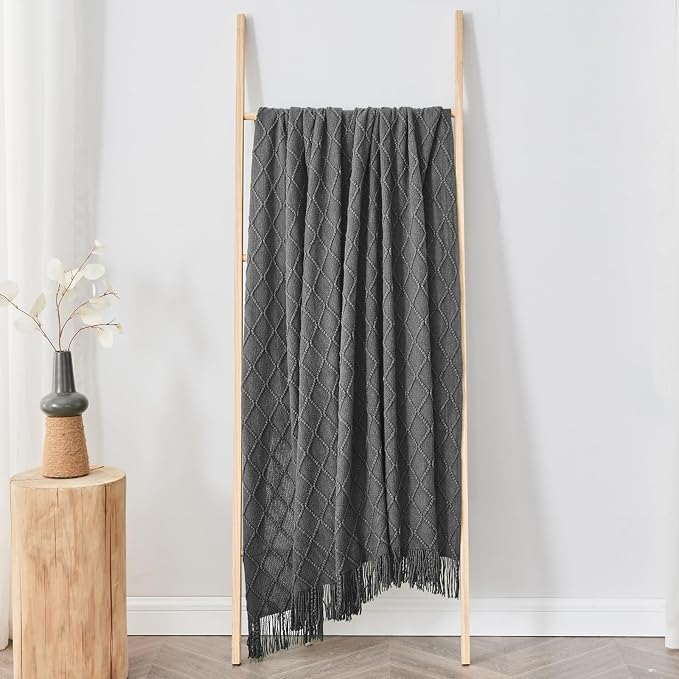 inhand Dark Grey Knitted Throw Blanket for Couch and Bed, 60"x80" | Soft Living Room Home Decor Knitted Twin Size Blanket, Outdoor Lightweight Breathable Summer, Farmhouse Warm Woven Decorative