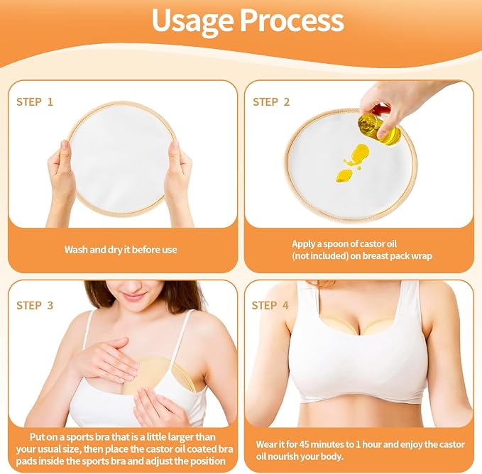 Castor Oil Pack, Reusable Castor Oil Packs Kit AdjustableElastic Cloth Safe Organic German Cotton Plus Size forBelly, Waist, Back, Neck and Joint Care (Breast Pack)