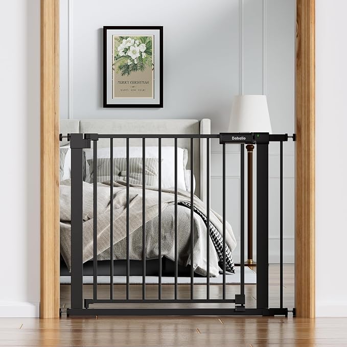 Babelio Baby Gate for Stairs No Drilling, PressGuard, 36-41 in Dog Gate | Pressure/Wall Mount, Dual Lock with Indicator, Auto Close, Heavy Duty, Easy Install for Doorways, Kitchens, Hallway, Black