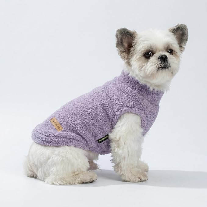 Fitwarm 2 Pack Striped Fleece Dog Sweater, Warm Winter Clothes for Small Dogs Boy Girl, Fuzzy Pet Outfit, Pink, Lavender Purple, Small
