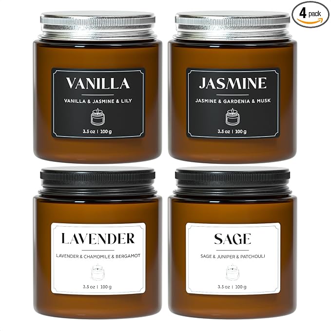 NORVENCE Scented Candles Gift Set, Stress Relief Candles for Home, Premium Soy Candle Set, 4 Pack Candles for Women and Men (Black & White, 14 oz)