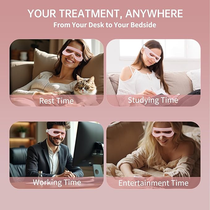 Red Light Therapy for Eyes, LED Eye Mask for Under Eye Bags, Puffiness & Dark Circles, Infrared Light, Women/Men Anti-Aging Rejuvenation Skincare in 3 Mins A Day, Auto-timing, Pink