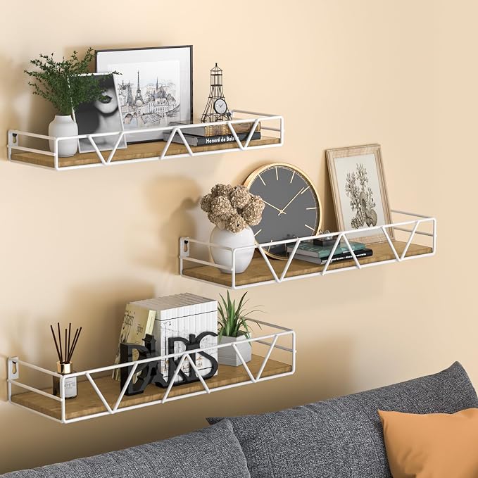 Floating Shelves Set of 3, Wood Wall Shelf, Farmhouse Shelf for Bedroom | Wall Mounted Floating Shelf for Living Room, Bedroom, Bathroom, Kitchen, Office